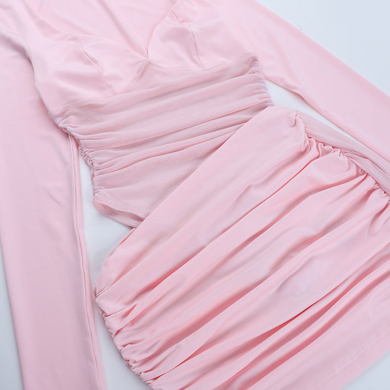 Women hollow mesh ribbon long-sleeved bodycon dress 12