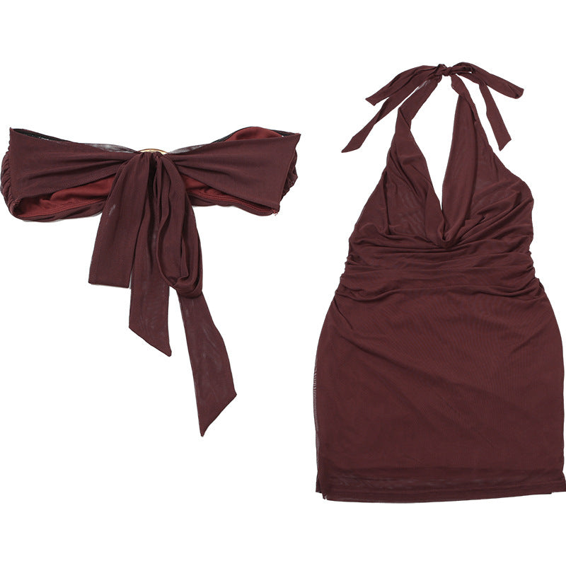 Women Summer Street Trend Mesh See-Through Sleeveless Halter Neck Dress 11