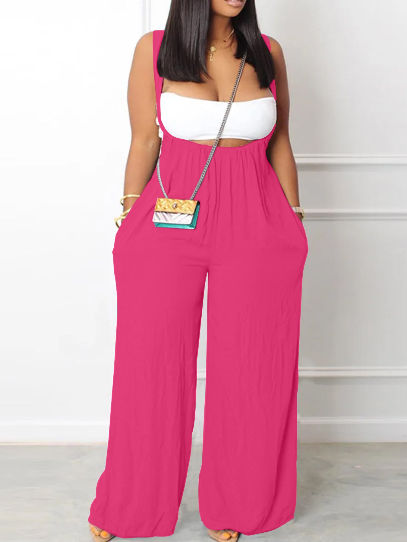 Drawstring Suspenders Wide Leg Trousers Strapless Crop Top Two-Piece Set 4