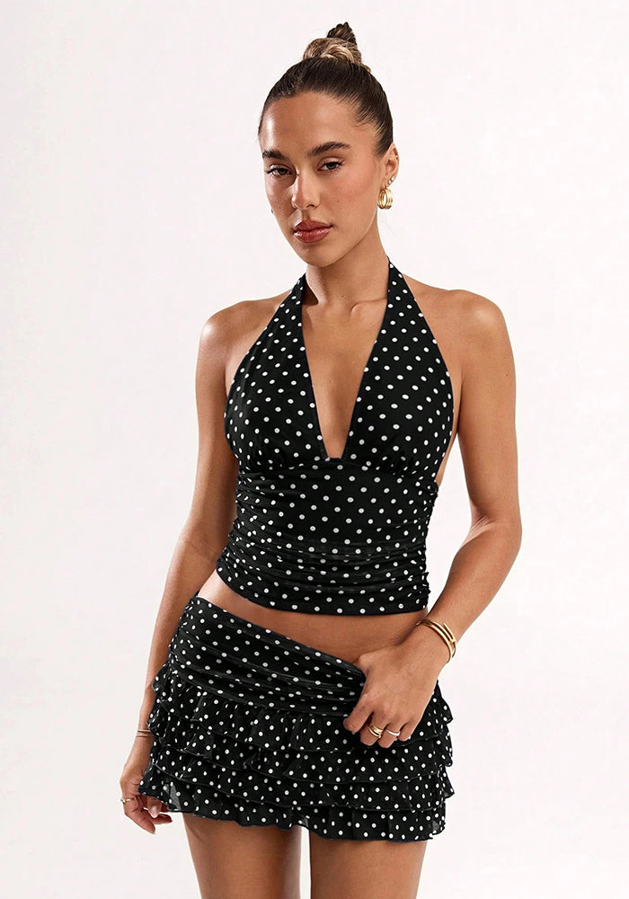 Polka Dot Halter Top & Ruffle Skirt Set
