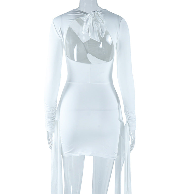 Women Solid Sexy V Neck Backless Lace-up Dress 15