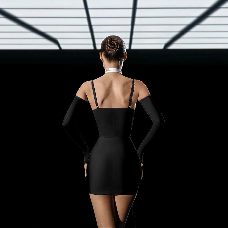 strap Hollow Sexy Women Black Short Bodycon Dress 6