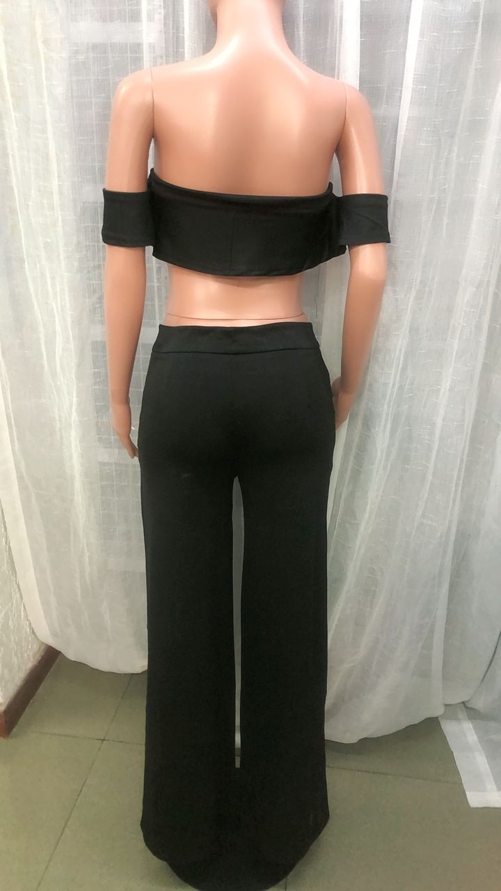 Women Elegant Off Shoulder crop top+ Loose Pants Two Piece 12
