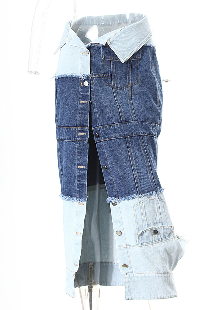 Women spring clothes contrast color Patchwork Style Skirt