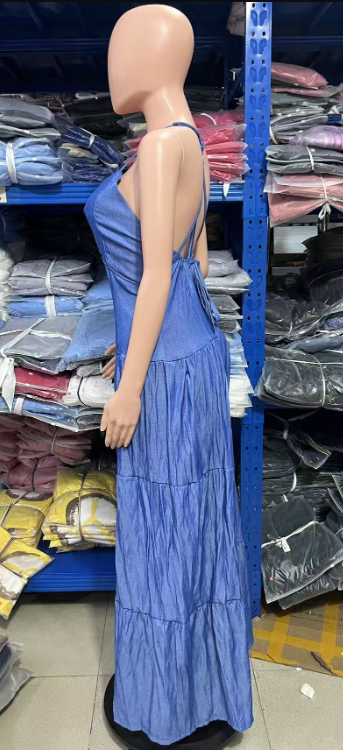 Spring Women's Sweet Sexy V-Neck Strap Low-Back Wide Leg Jumpsuit 6