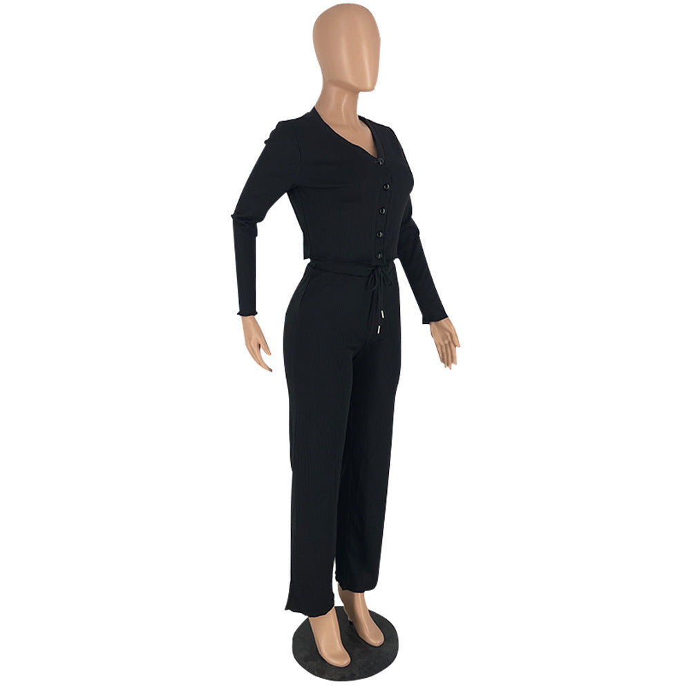 Women Casual V-neck Top and Pant two-piece set 11