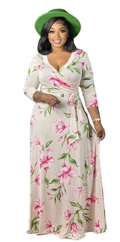 Plus Size Women Casual Print Maxi Dress 4