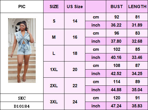 Plus Size Women Casual Short Sleeve Washed Denim Cargo Shorts Jumpsuit 7