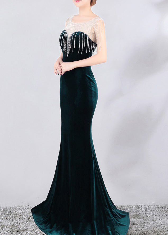 diamond chain velvet evening dress Formal Party long slim and elegant mermaid Prom Dress 18