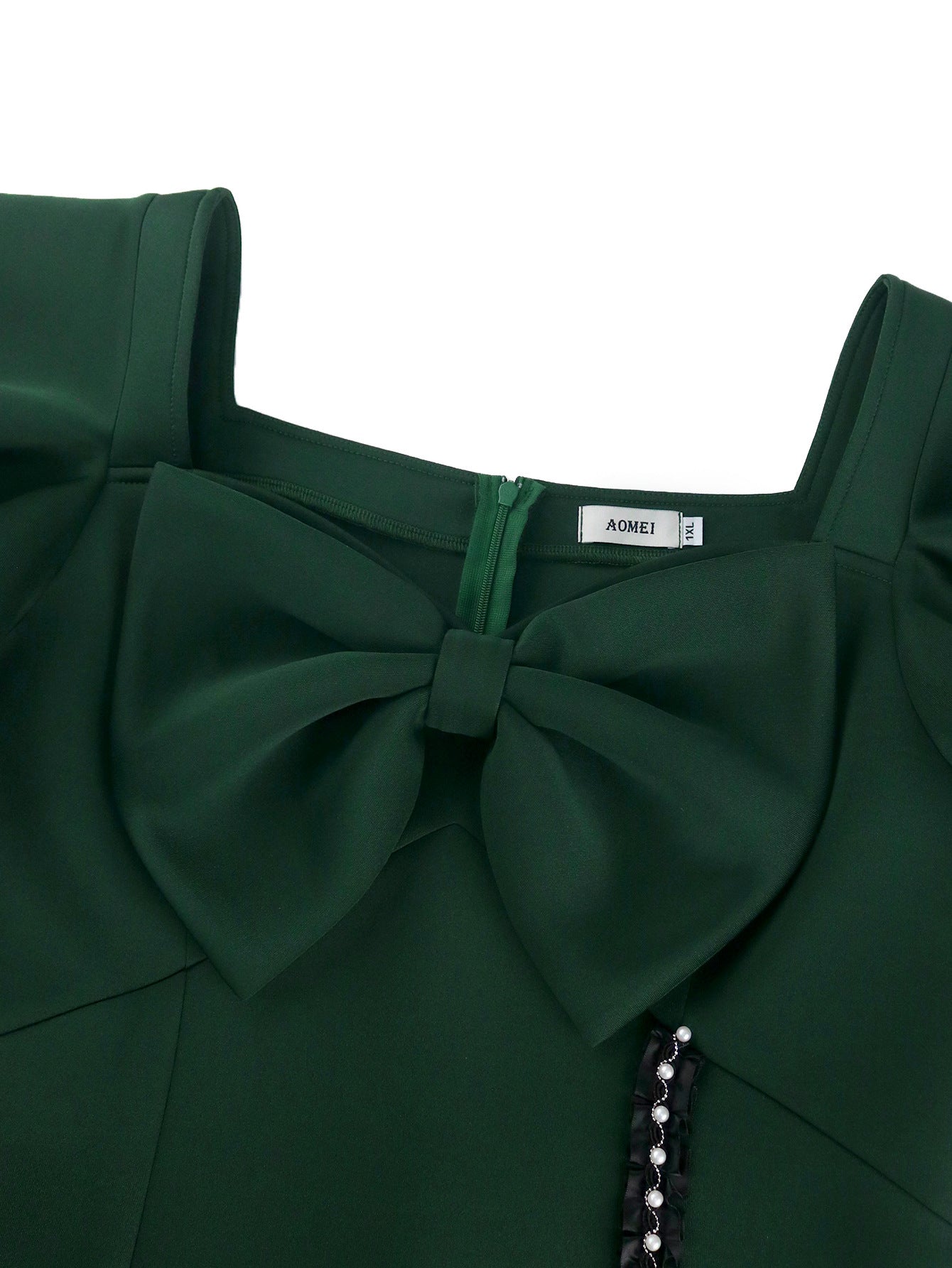 Women Chic Square Neck Bow Beaded Formal Party Dress 9