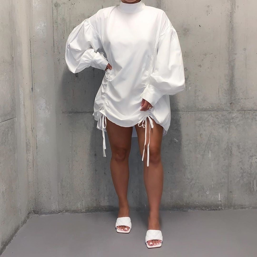 Women Stand Collar Shirt Dress