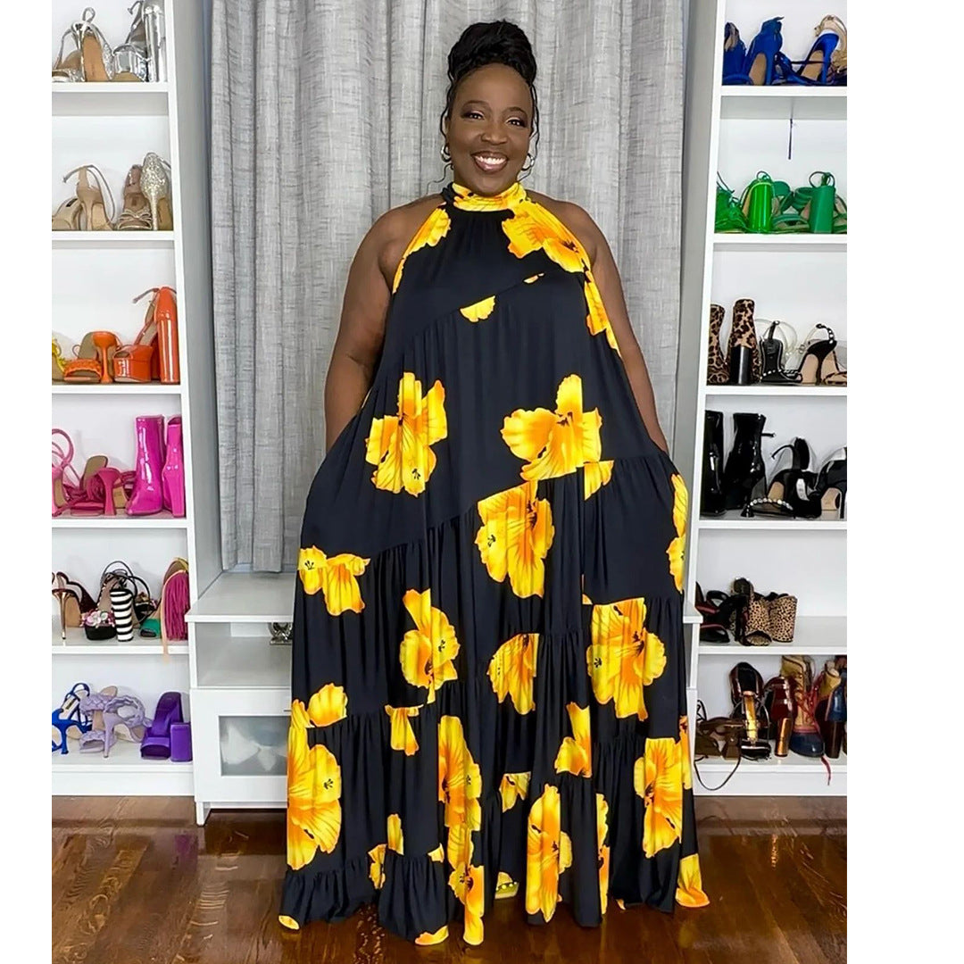 Plus Size Women Patchwork Contrast Maxi Dress 3