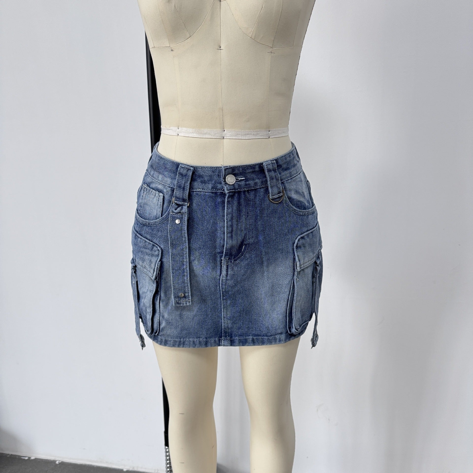 Women Summer Cargo Denim Skirt 10