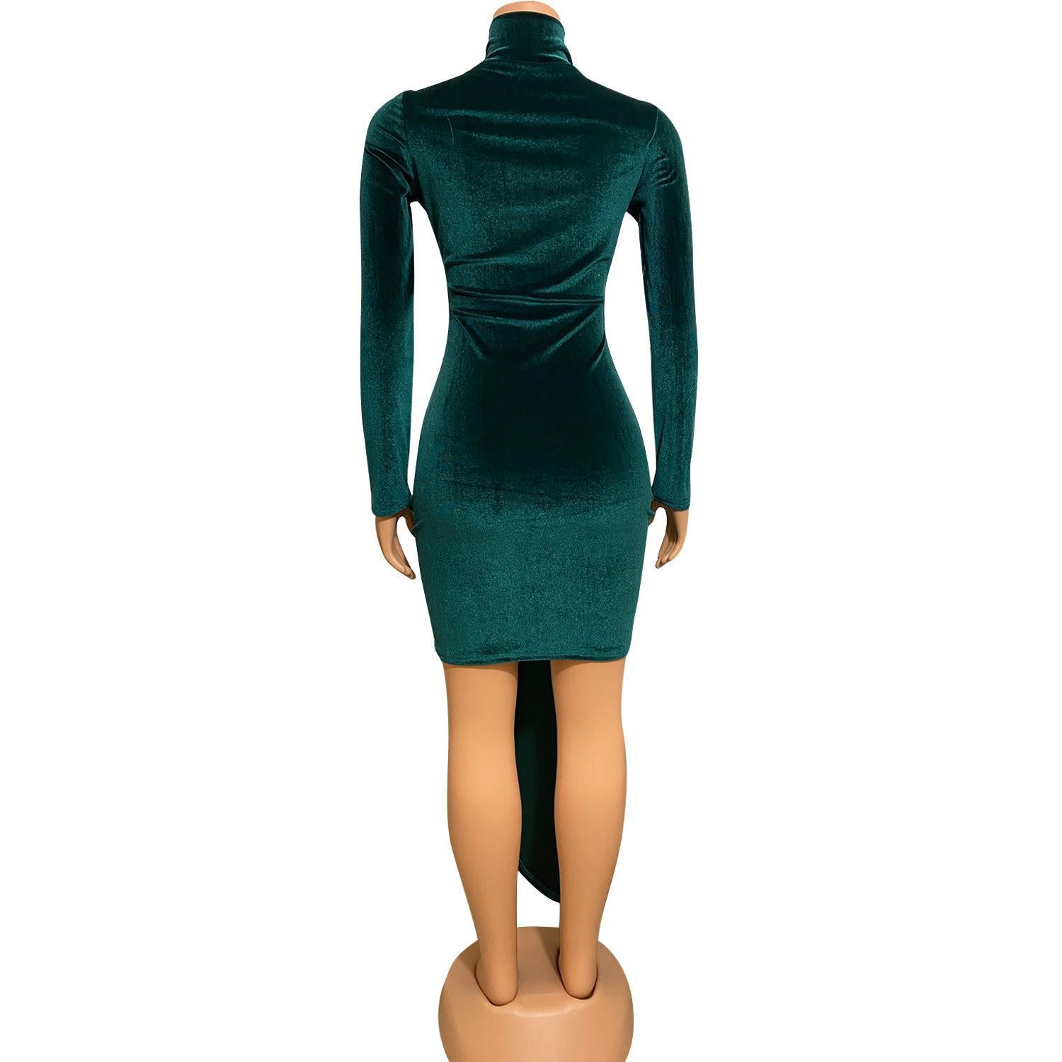 Autumn Women'S Fashion Sexy Solid Color Velvet Long Sleeve Irregular Nightclub Dress 12