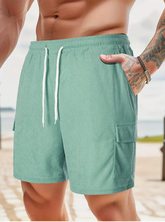 Summer Men's Solid Color Drawstring Casual Shorts 13