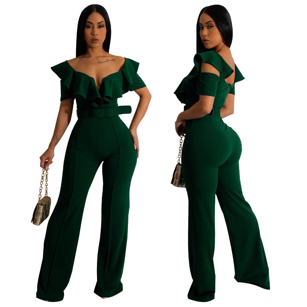 Women's v-neck ruffled sexy Slim Waist Jumpsuit for women 10