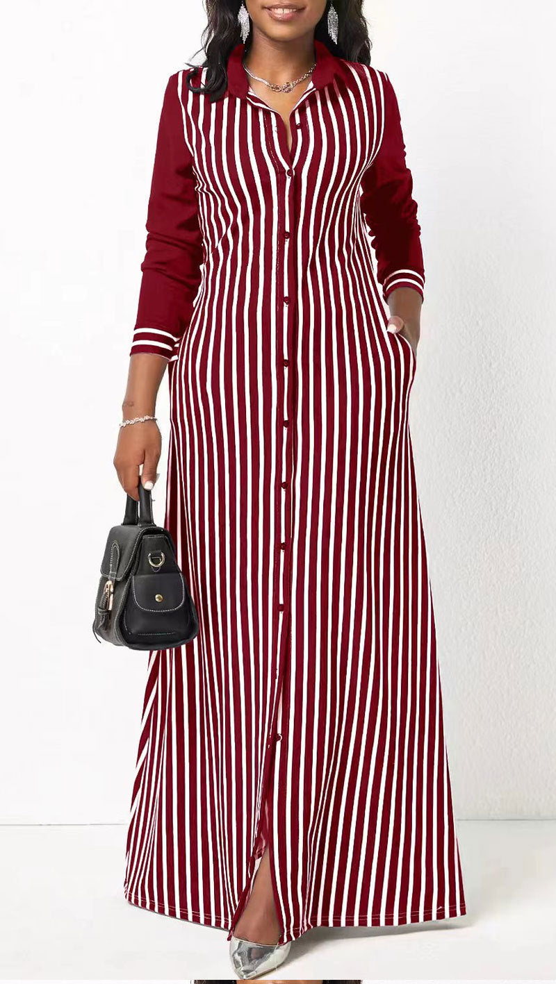 Women's Casual Shirt Outerwear Women's Striped Long Sleeve Shirt Dress 3