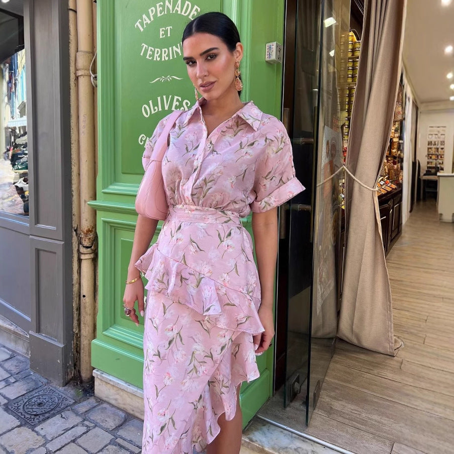 Women Printed ruffled, irregular, sexy dress 4