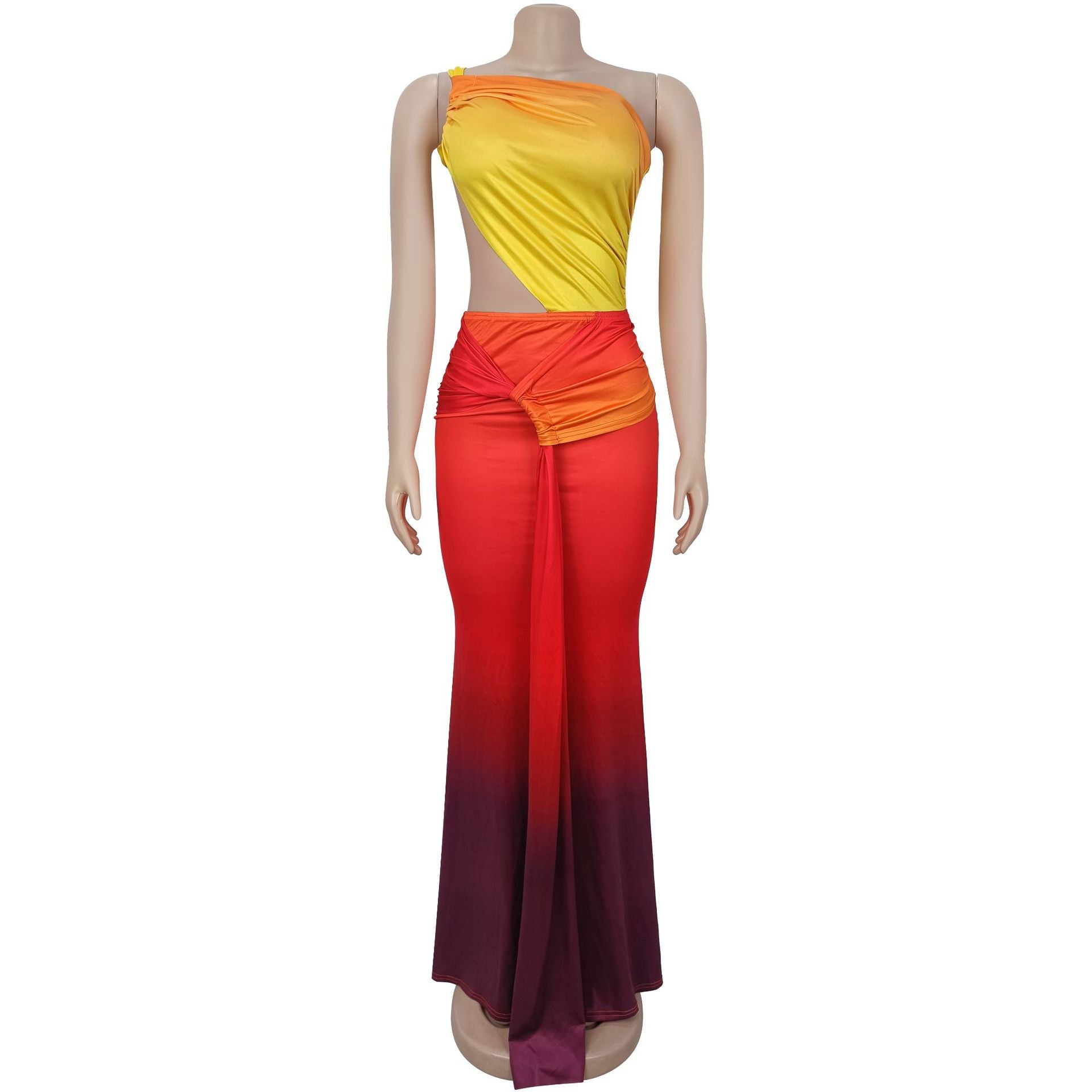 Fashion Women's Summer Sexy Slash Shoulder Bodycon Gradient Dress 7