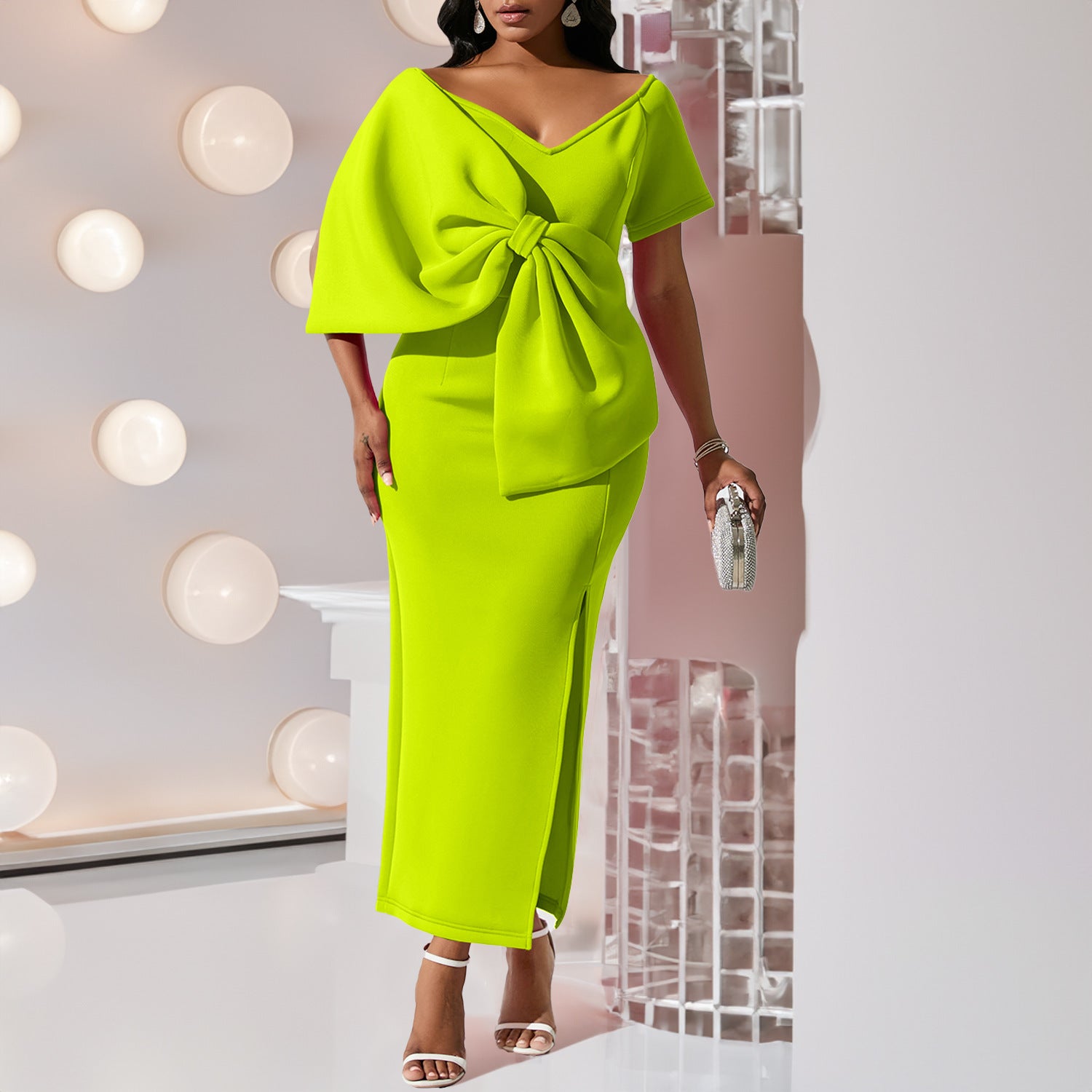 Party Dress Women's Sexy Big Bow Slit Gown Bodycon Dress 6