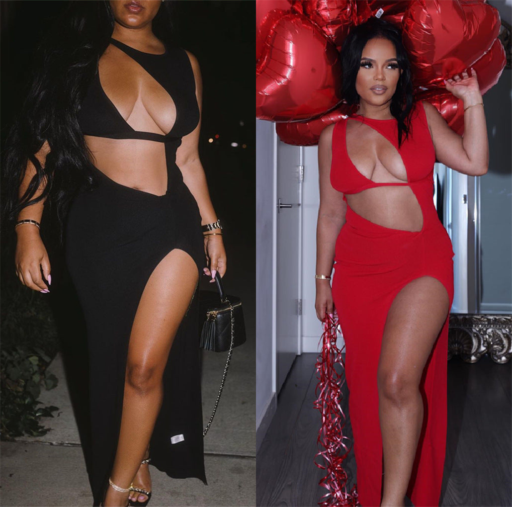 Spring summer women's fashion solid color asymmetrical sexy dress