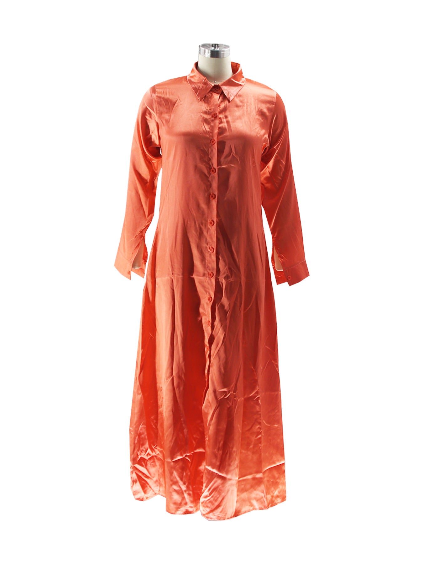 Women Shiny Satin Loose Casual Shirt Dress 18