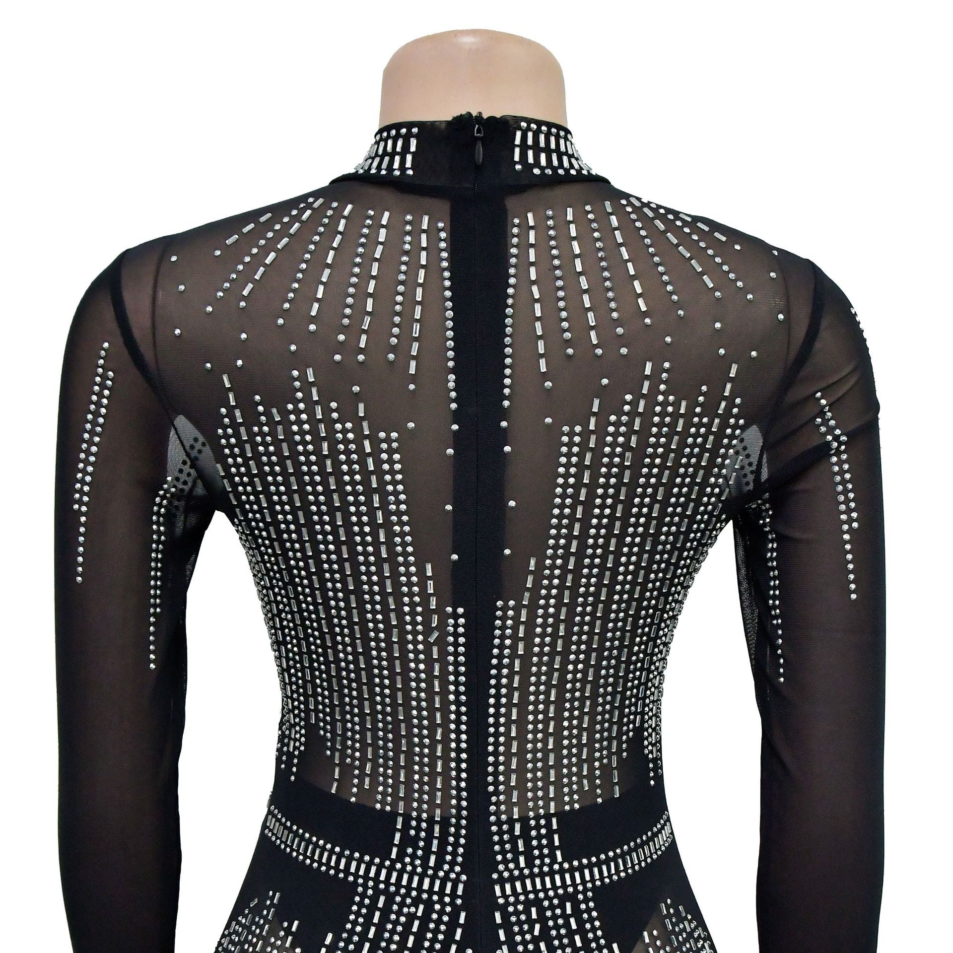 Fashion Women's Solid Color Mesh Beaded Long Sleeve Maxi Dress 15