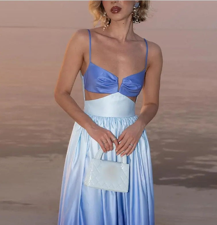 Women Gradient Color Suspender Cut Out Maxi Dress 6
