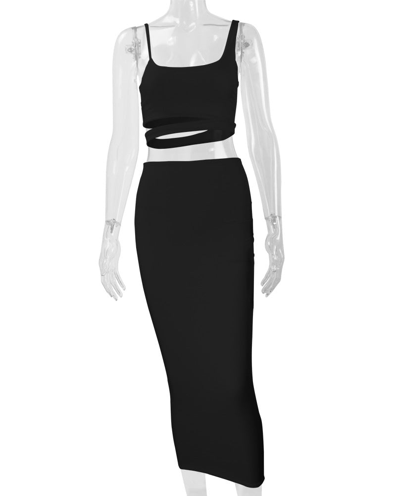 Autumn and Winter Women's Fashion Sexy Hollow Two-piece Skirt Set 8