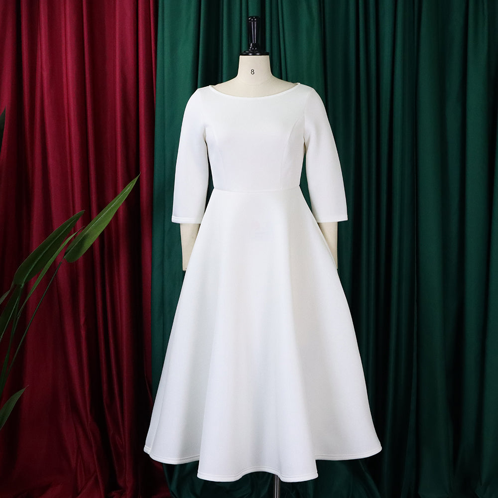 Women's Summer Solid Color Swing Dress Chic Evening Dress 30