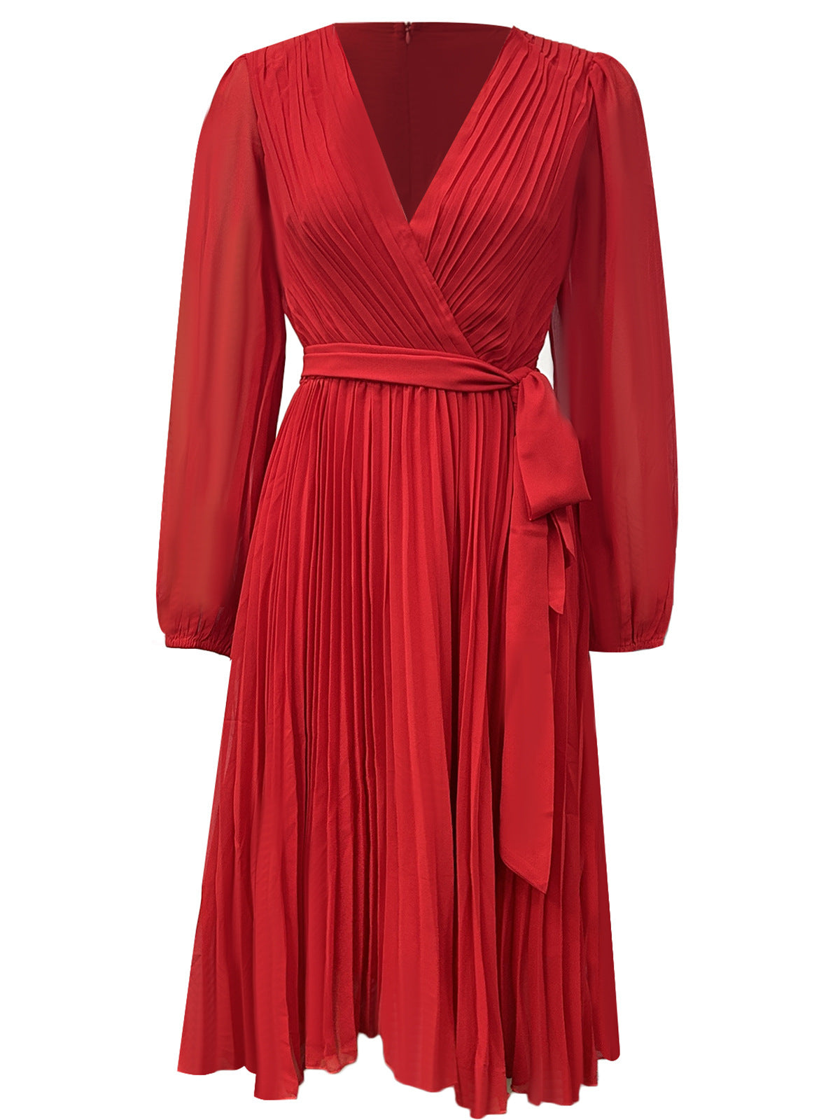 Women V-Neck Lace-Up Long-Sleeved Dress 5