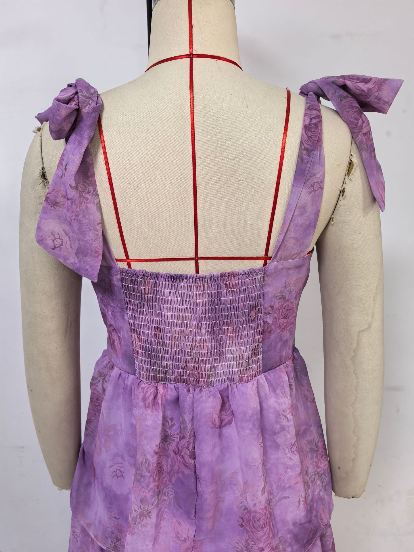 Women Spring/Summer Sleeveless Floral Strappy Off-The-Shoulder Tie-Drape Dress 10