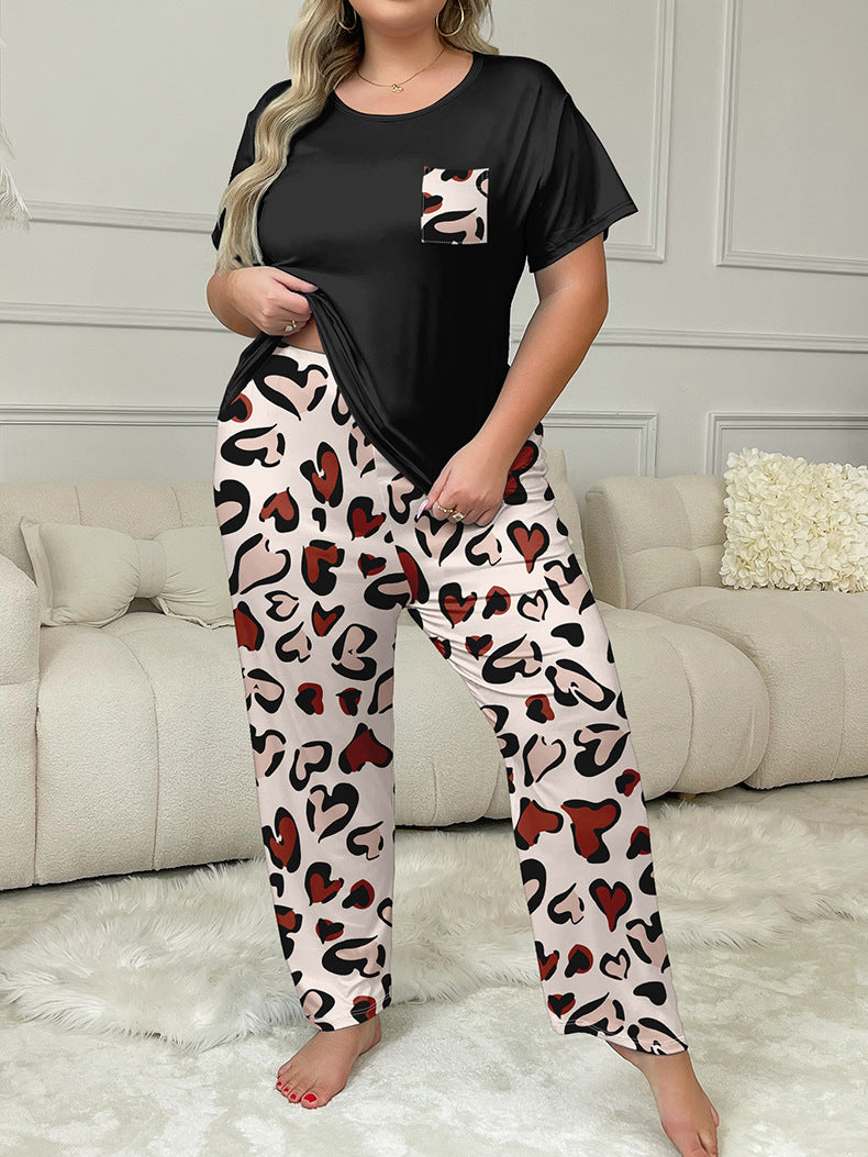 Women's Home Clothes Heart Print Short Sleeve Pants Set Plus Size Pajamas 4