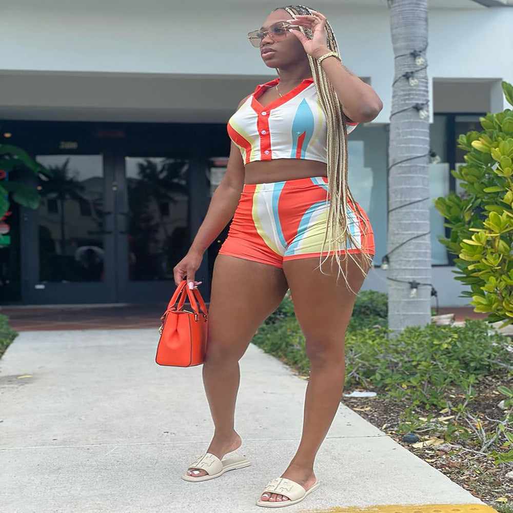 Women Summer Single Breasted Tank Top and Printed Pants Two-piece Set 3