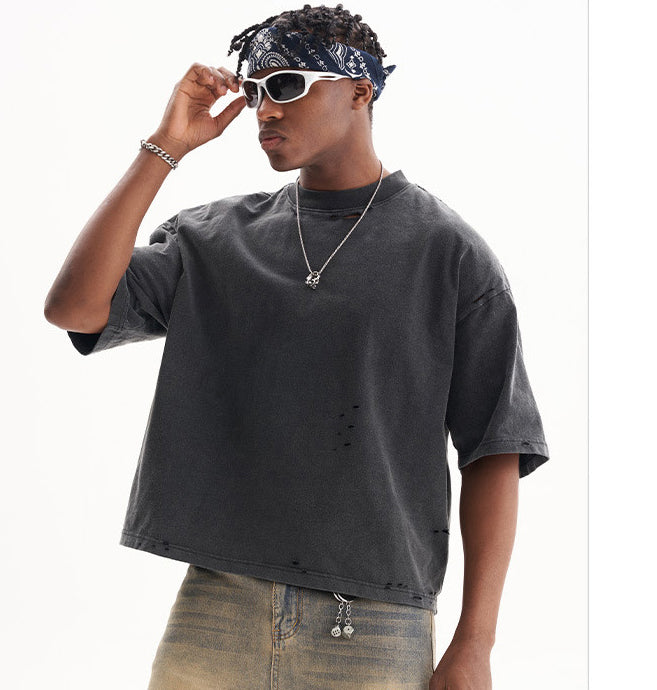 American Street Style Retro Youth Solid Color Men's Short-Sleeved T-Shirt 3