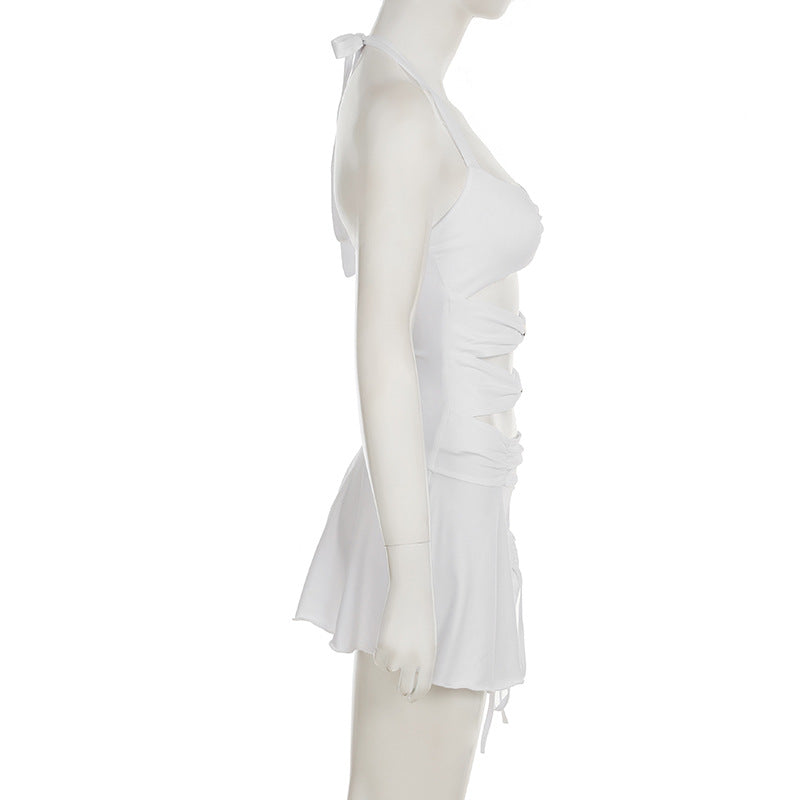 Summer sexy women Holidays metal Patchwork hollow Halter Neck slim short dress 8