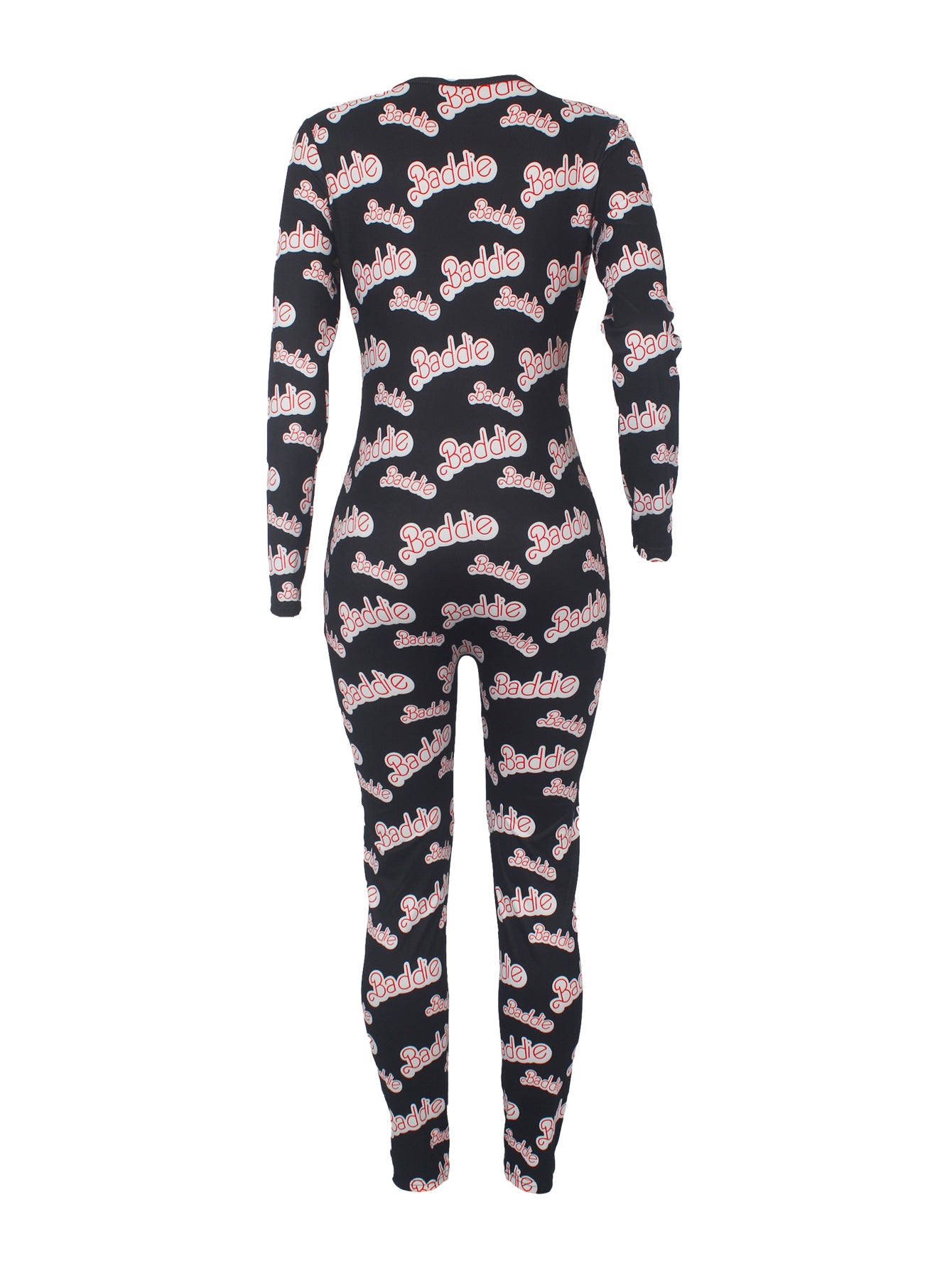 Women's Sexy Fashion Pattern Print Deep V-Neck Long Sleeve Tight Slim Jumpsuit 54