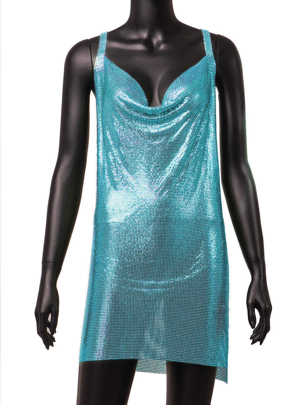 Nightclub Sexy V-Neck Strap Low Back Metal Strap Nightclub Sequin Dress 16