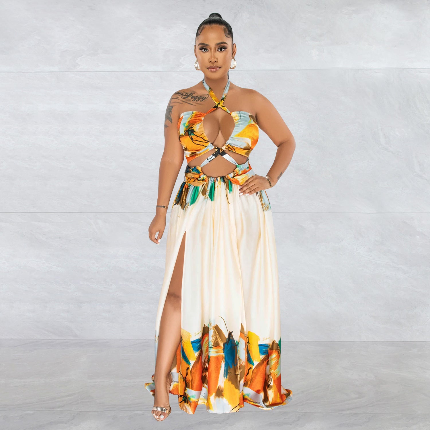 Women's Fashion Contrasting Color Sleeveless Wrap Maxi Dress 8