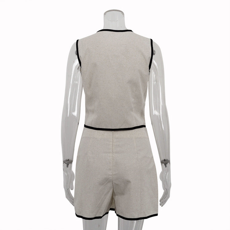 Summer Cotton Vest & Skirt Set Sleeveless V-Neck Career Two-Piece Set 7