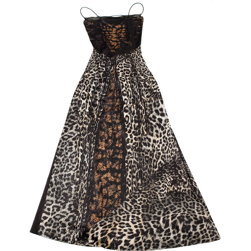 Summer fashion sexy leopard print high waist slim Strap Dress 9