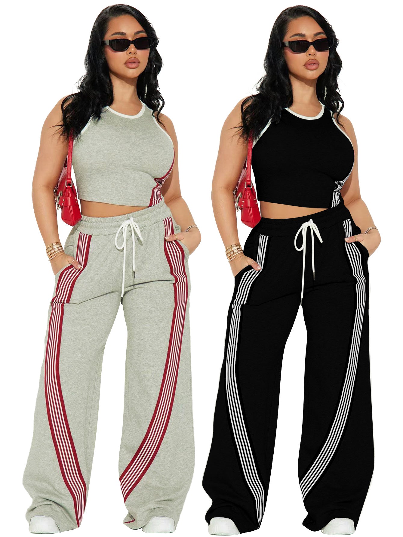 Women Casual Vest and Striped Pants Two-piece Set 13