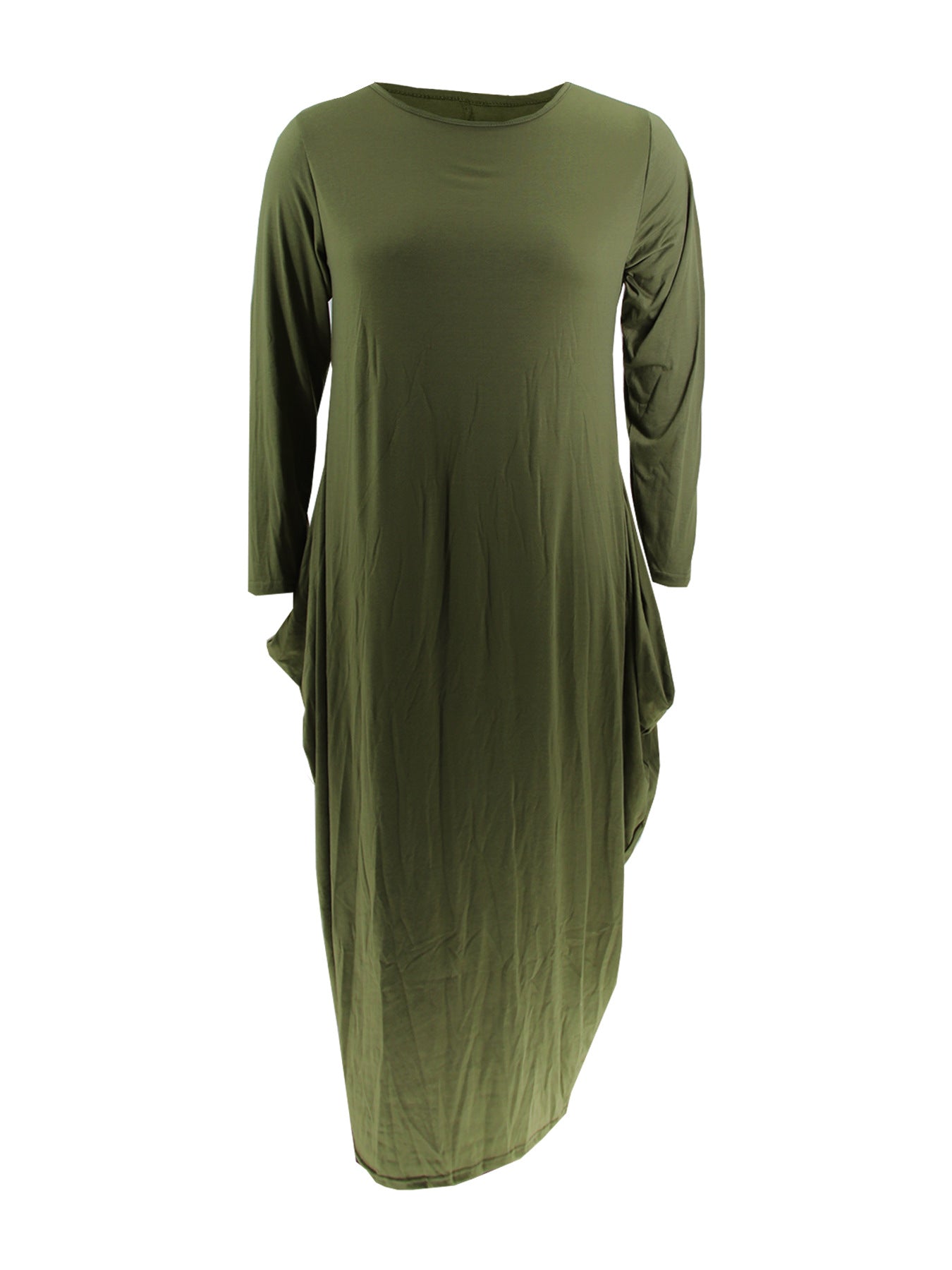 Autumn Solid Color Round Neck Long Sleeve Irregular Women's Dress 4