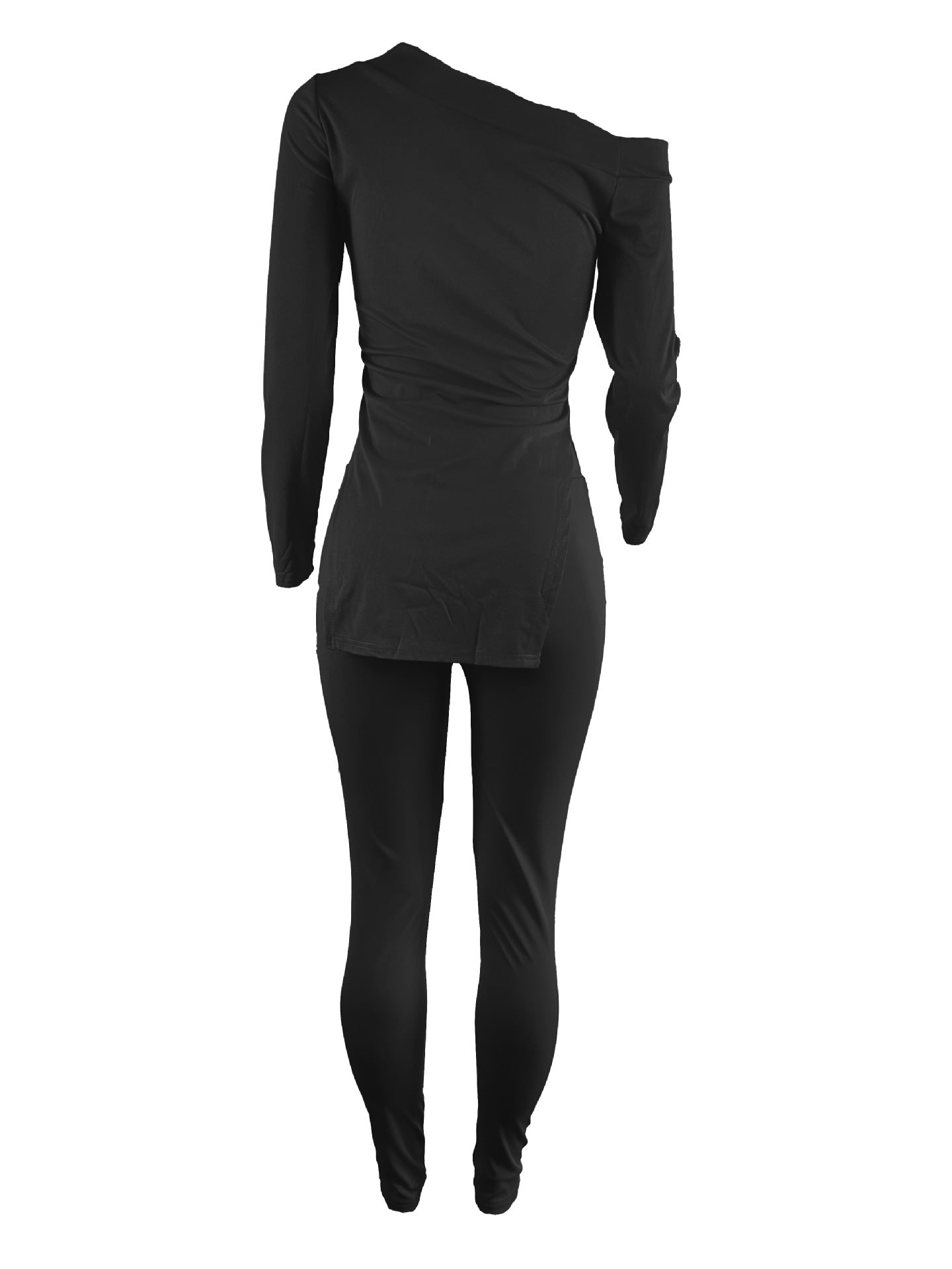 Women Patchwork Slit Long Sleeve Top And Pant Casual Two-piece Set 6