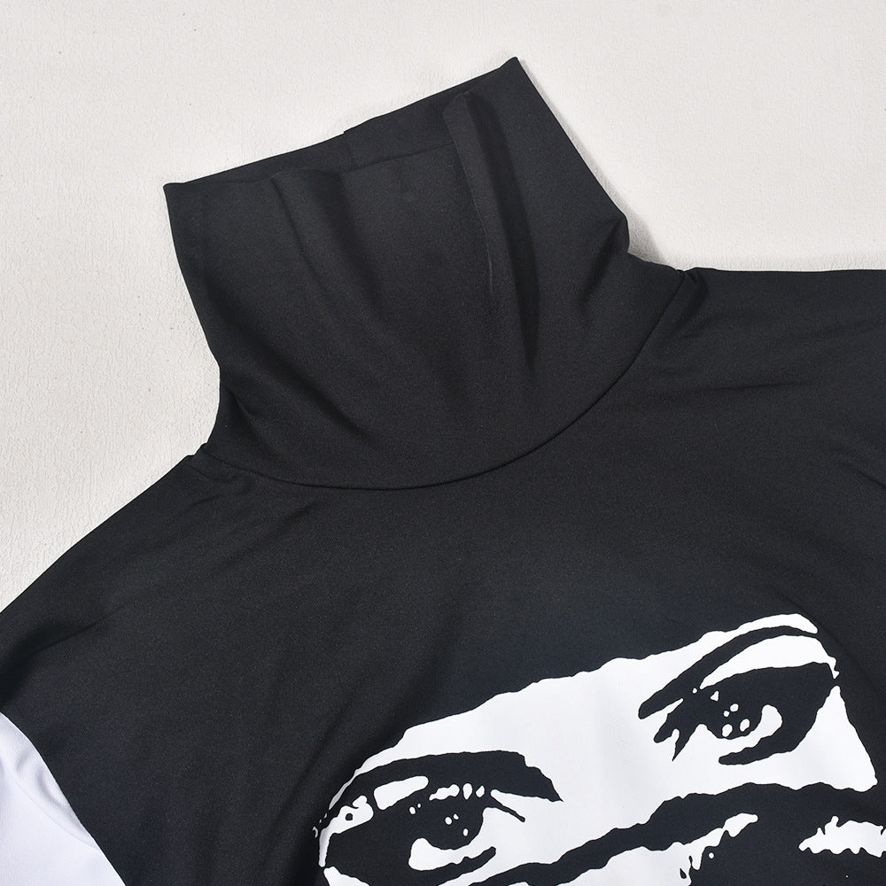 Women Sexy Long Sleeve Round Neck Print Dress 10