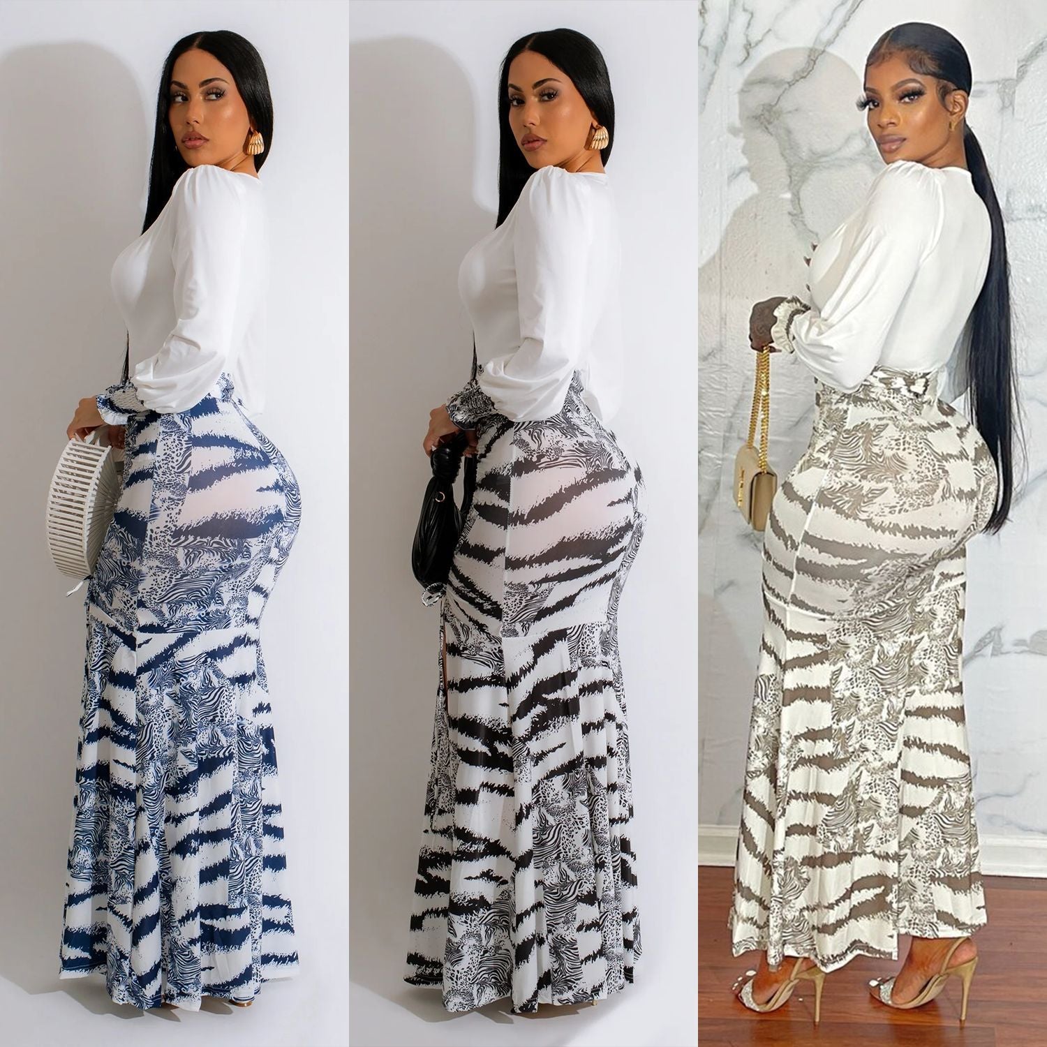 Women Patchwork Print Tie Dye Slit Dress 5