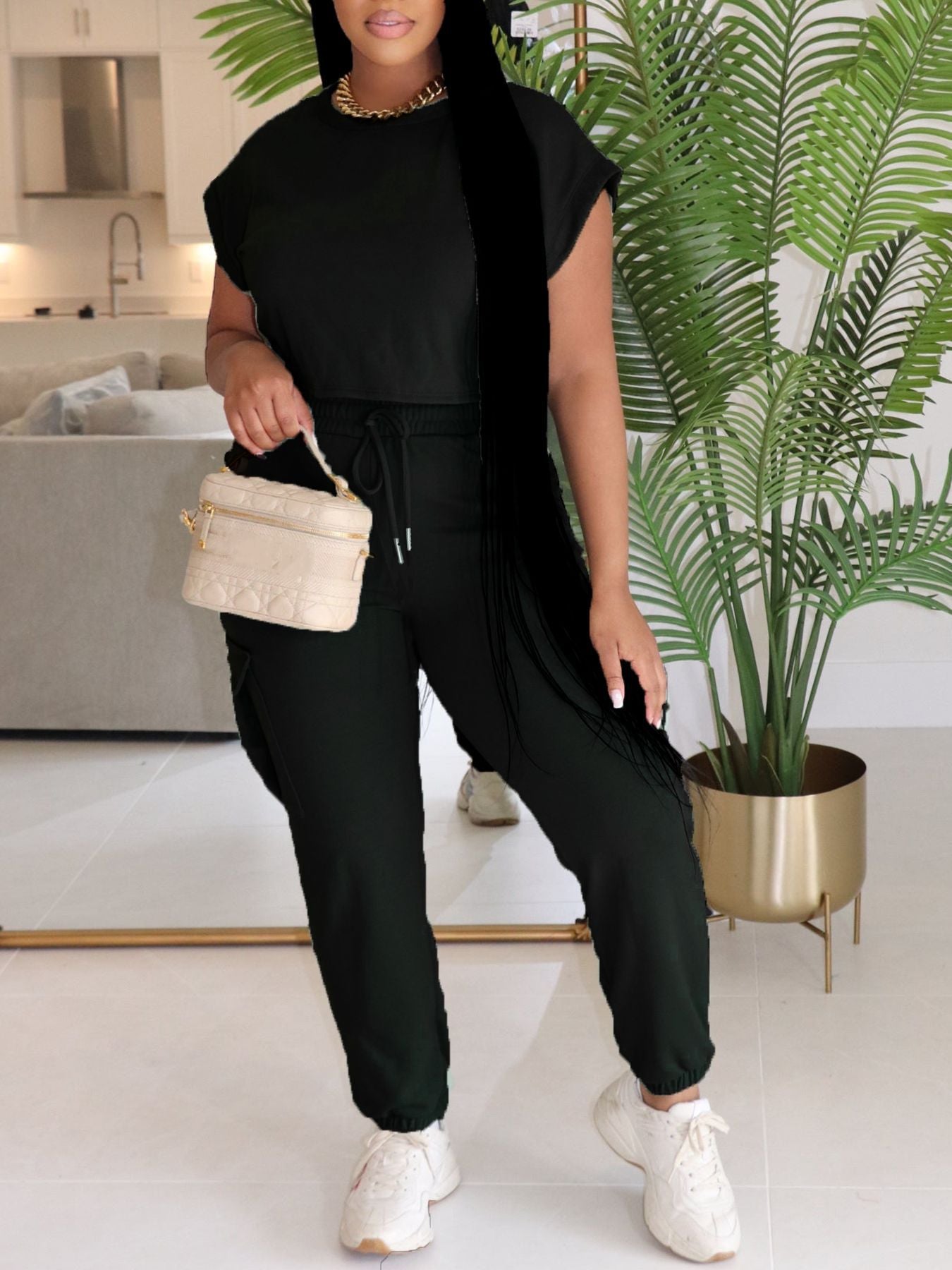 Women Casual Soild Top and trousers Two Piece Set 8