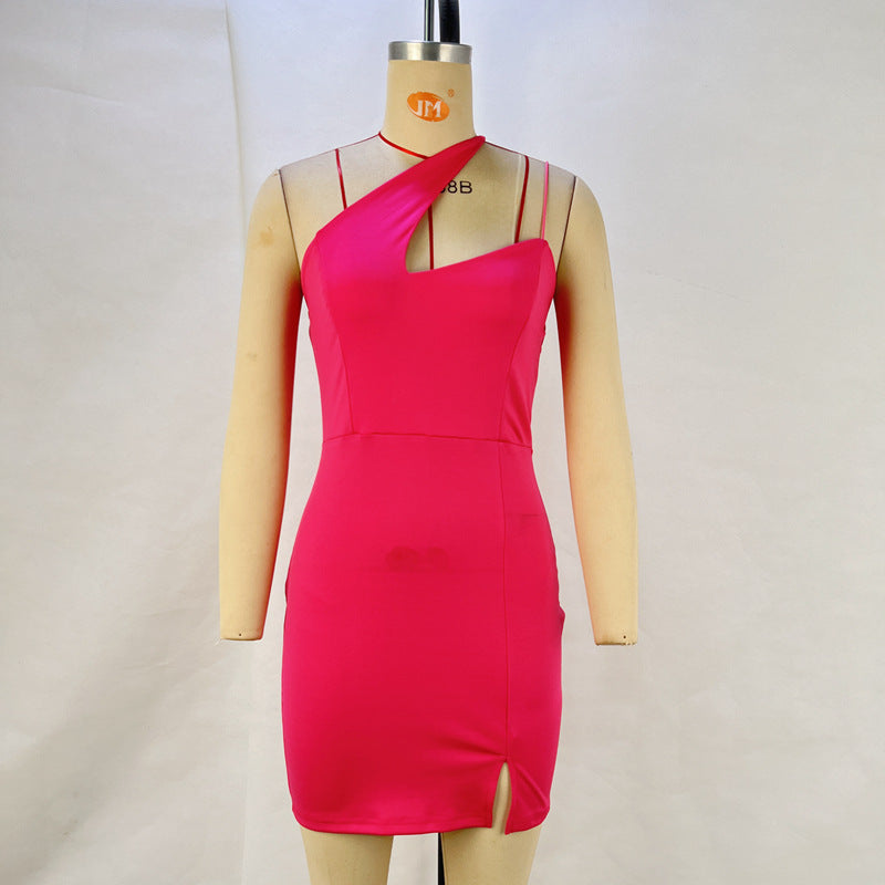 Women Sexy Irregular Off-Shoulder Bodycon Strap Dress 9