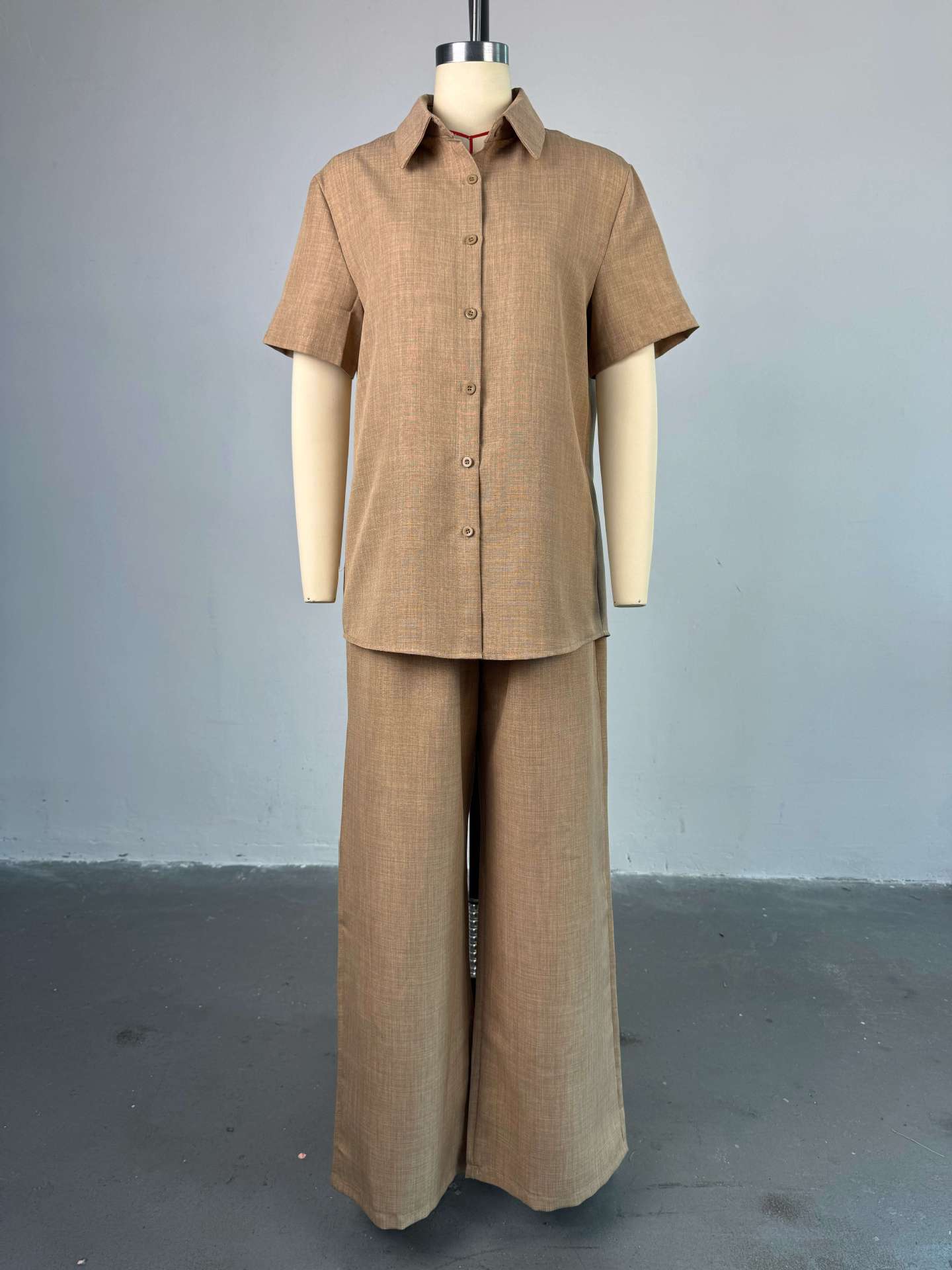 Women's Summer Casual Turndown Collar Loose Short Sleeve Shirt & Wide-Leg Pants Outfit