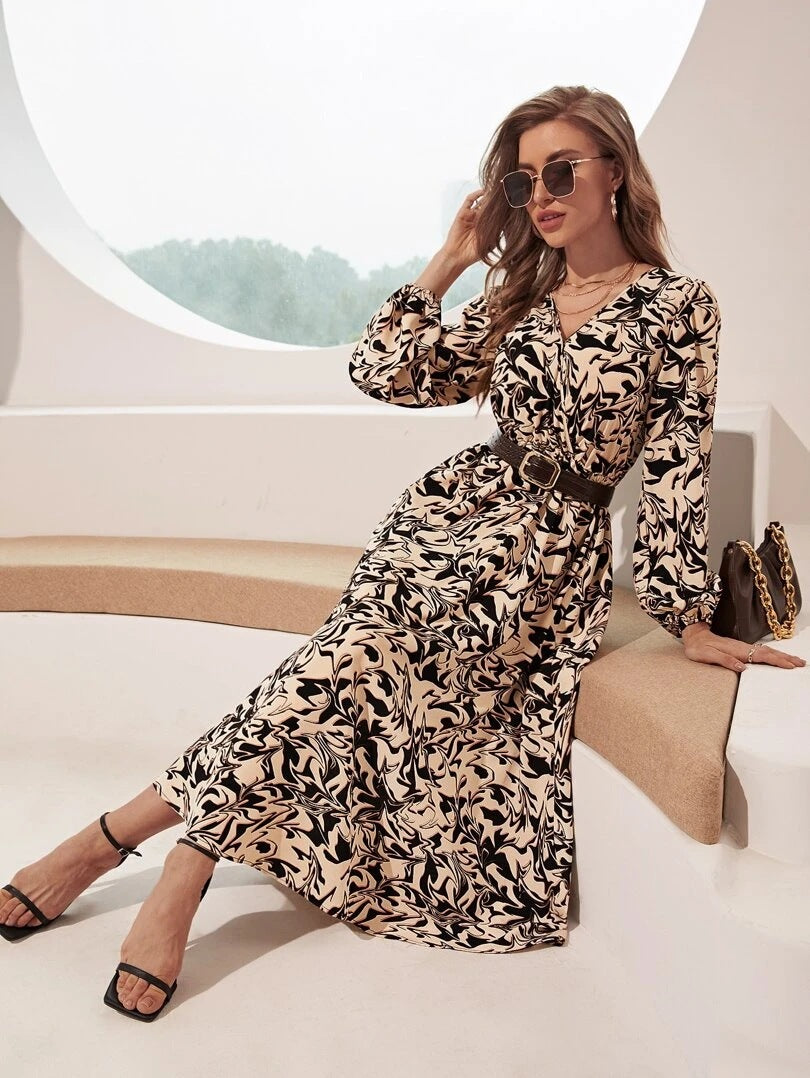 Women printed long-sleeved dress (without belt) 7